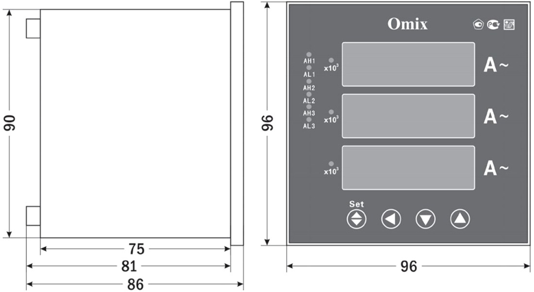 Omix P99-AX-3-0.5-K Амперметр трехфазный щитовой с релейным выходом - фото 2 - id-p173951112