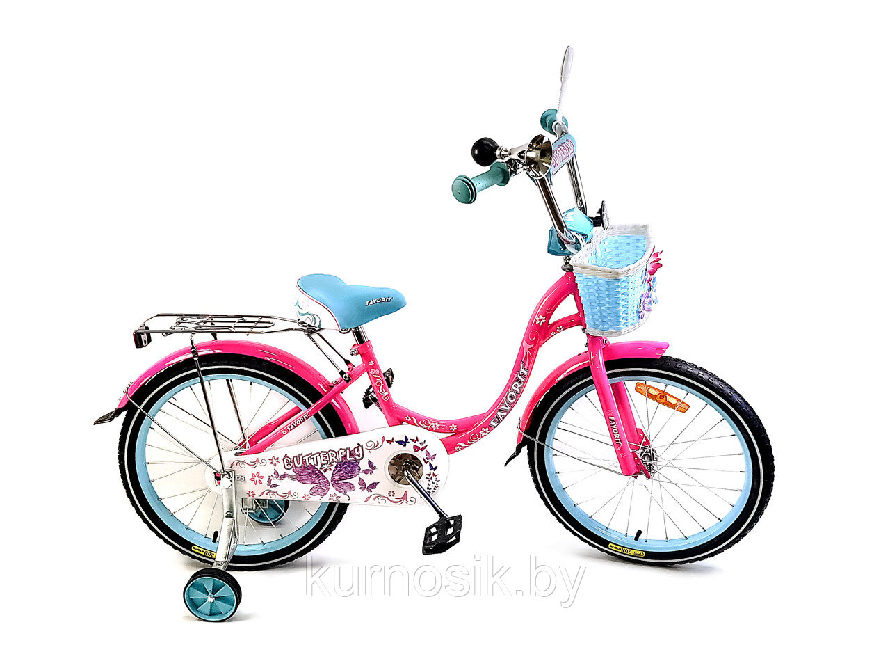 Детский двухколесный велосипед Favorit Butterfly 18" (5-8 лет) розово-бирюзовый