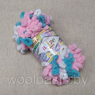 Пряжа Alize Puffy Color, Ализе Пуффи Колор, турецкая, плюшевая, 100% микрополиэстер, для ручного вязания (цвет 6377)