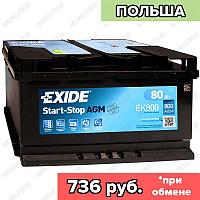Аккумулятор Exide Hybrid AGM EK800 / 80Ah / 800А / Прямая полярность / 315 x 175 x 190