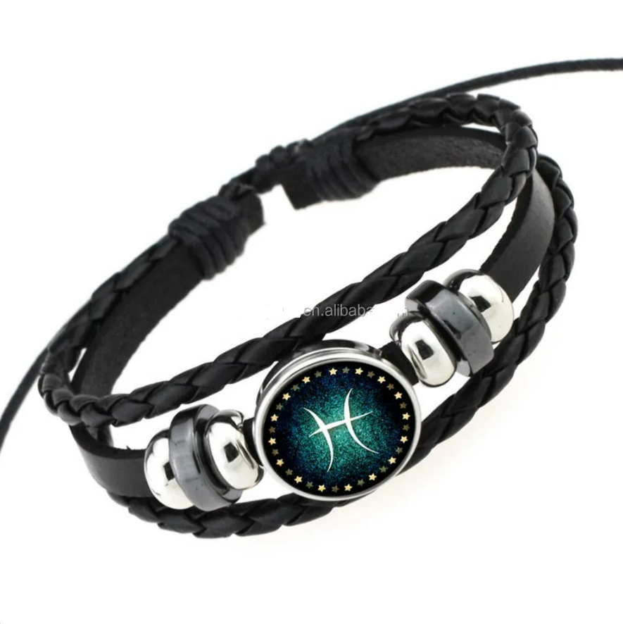 Светящийся кожаный браслет знак Близнецы, серии зодиак Zodiak - фото 1 - id-p118309524