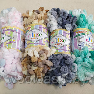 Пряжа Alize Puffy Color, Ализе Пуффи Колор, турецкая, плюшевая, 100% микрополиэстер, для ручного вязания