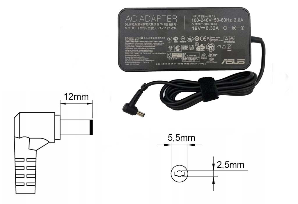 Оригинальная зарядка (блок питания) для ноутбука Asus G551, A15-120P1A, 120W, Slim, штекер 5.5x2.5мм