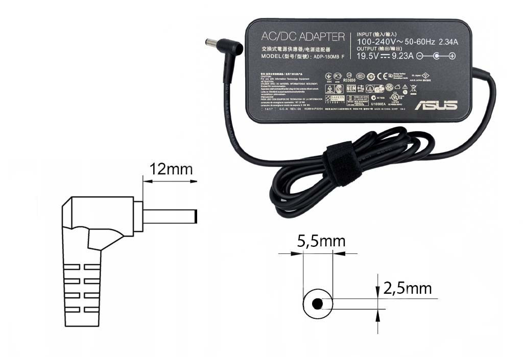 Оригинальная зарядка (блок питания) для ноутбука Asus ROG GL552, ADP-180MB F, 180W, Slim, штекер 5.5x2.5 мм