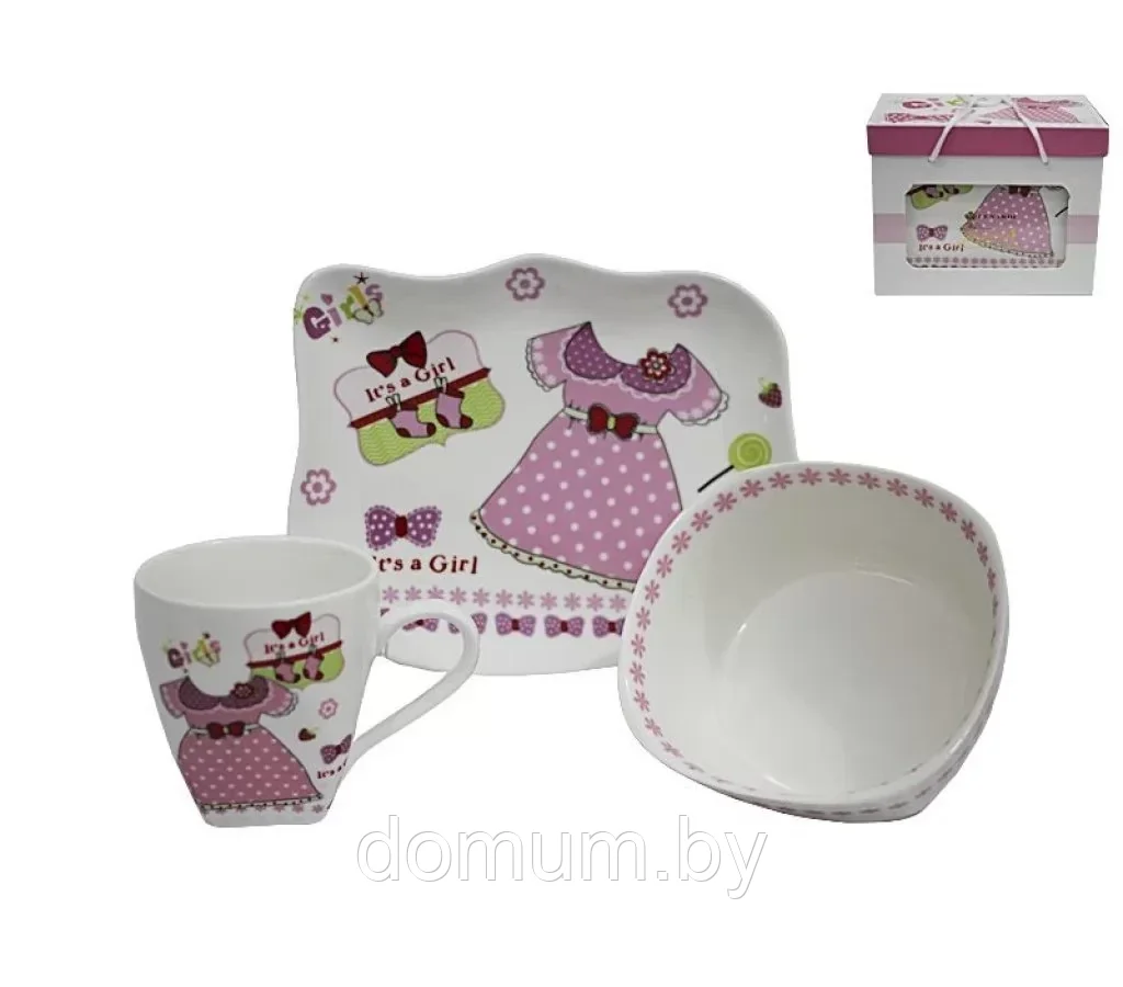 Детский набор посуды Girl Lenardi (3 предмета в под. уп.) фарфор 105-042 - фото 1 - id-p179422295