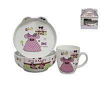 Детский набор посуды Girl Lenardi (3 предмета в под. уп.) фарфор 105-045