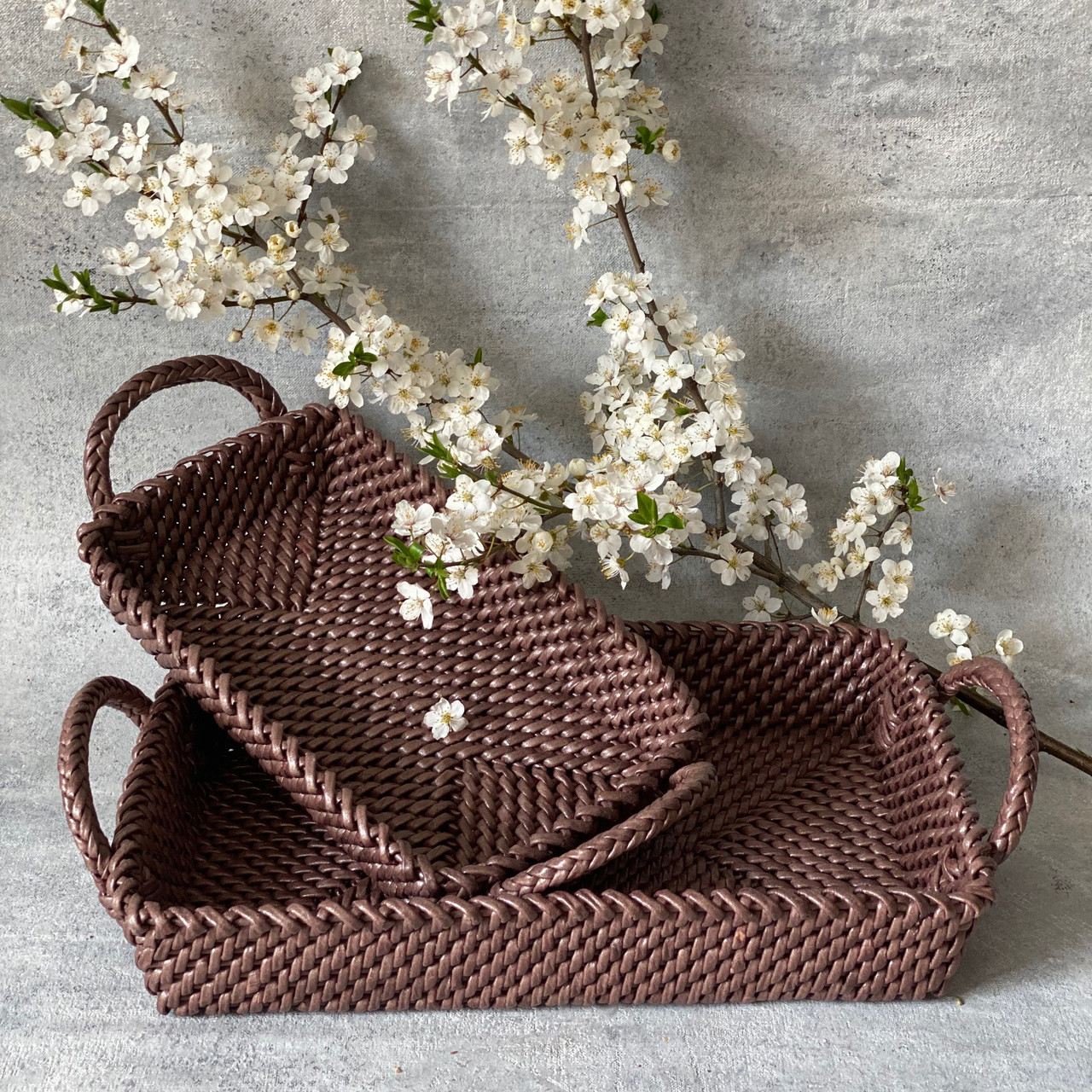 Корзинка-поднос плетёная Dark chocolate малый