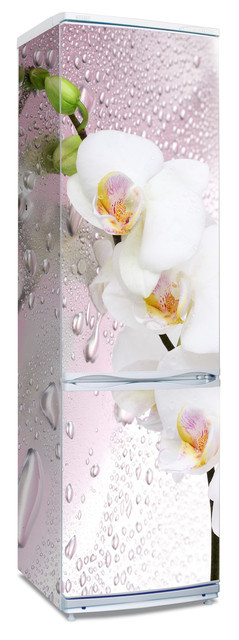 Наклейка на холодильник с орхидеей белой на лиловом фоне - фото 1 - id-p22562723