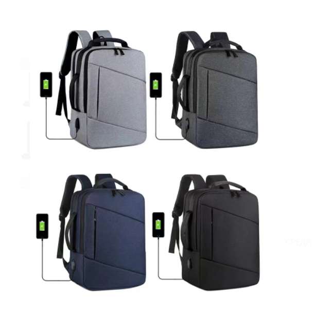 Мужской деловой рюкзак с USB-портом для зарядки. Черный - фото 1 - id-p179448318