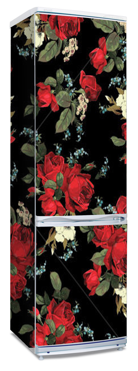 Наклейки на холодильник с красными розами на черном фоне