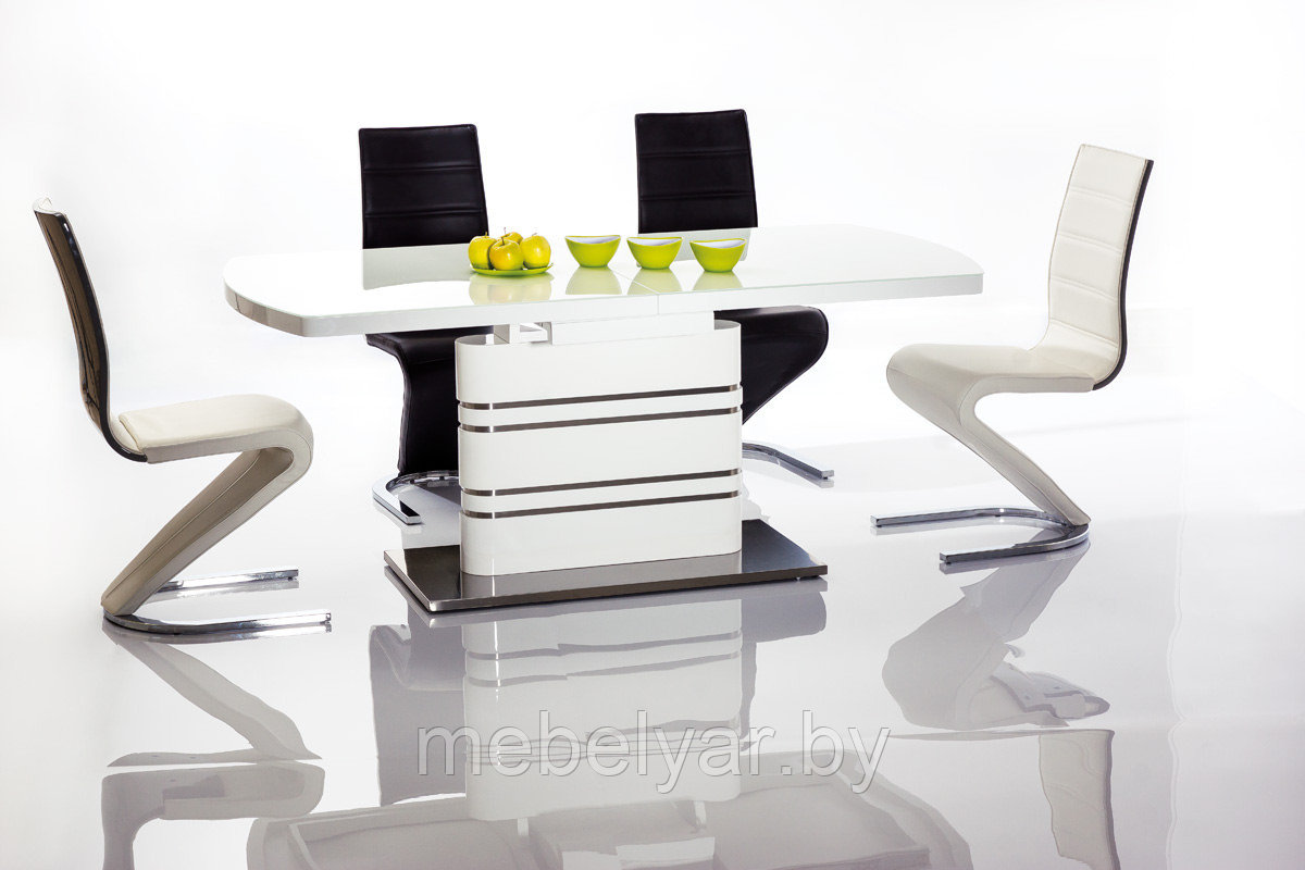 Стол обеденный SIGNAL GUCCI раскладной, белый лак/белый лак/серебристый 180-240/76