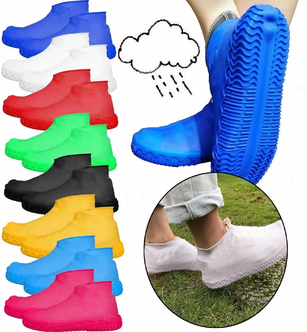 Силиконовые защитные чехлы для обуви от дождя и грязи с подошвой L (черный) - фото 4 - id-p130657327
