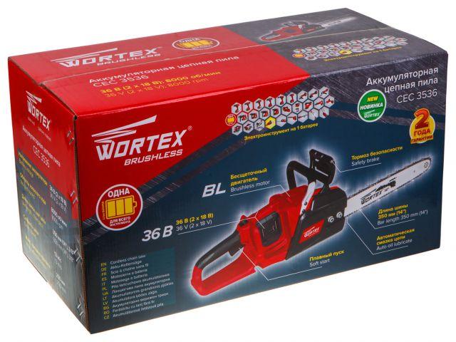 Аккумуляторная пила WORTEX CEC 3536 (БЕЗ АКБ, БЕСЩЕТ.ДВИГ., шина 35 см, 3/8"(14"), 1.1 мм, 52 звена, 36В) - фото 6 - id-p179518523