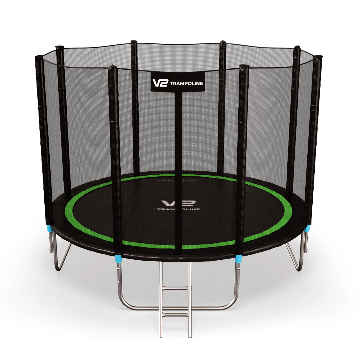 Батут V2 Trampoline Greenline 312 см с сеткой и лестницей)