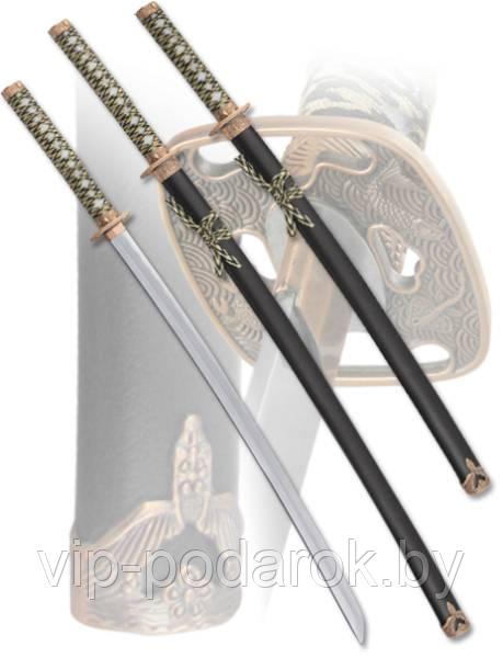 Набор 2 самурайских мечей с бронзовой гардой: катаной и вакидзаси - фото 1 - id-p179544257