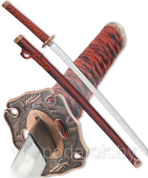 Меч самурайский красный с бронзовой гардой - фото 1 - id-p179544265