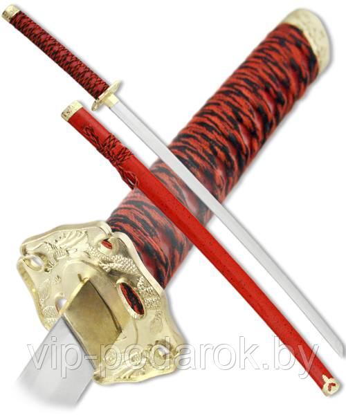 Меч самурайский красный с золотой гардой - фото 1 - id-p179544266