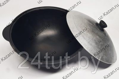Узбекский чугунный казан 12 л. круглое дно, с аллюминевой крышкой