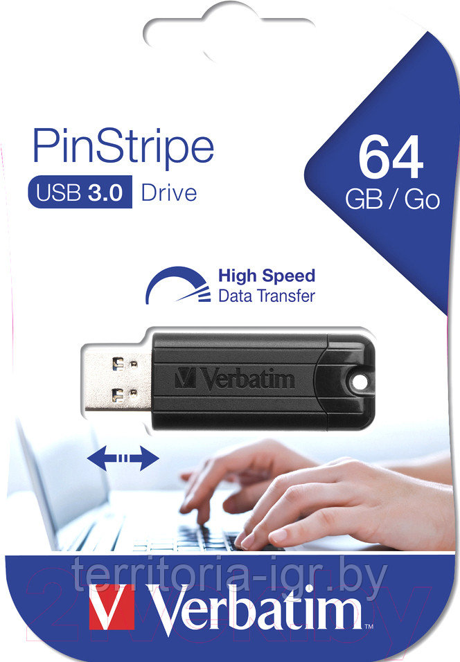 USB-накопитель 3.0 64Gb PinStripe 49318 черный Verbatim - фото 1 - id-p179557946