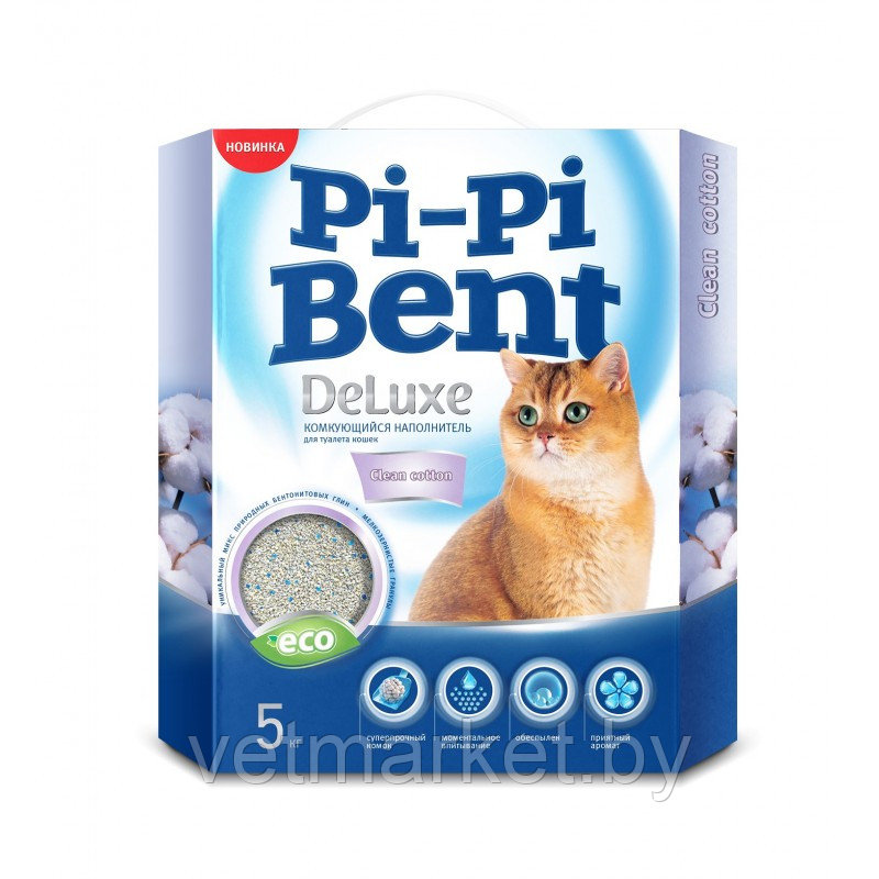 Наполнитель для кошачьего туалета "Pi-Pi-Bent", Deluxe Clean Cotton, бентонит, 5 кг - фото 1 - id-p179558284