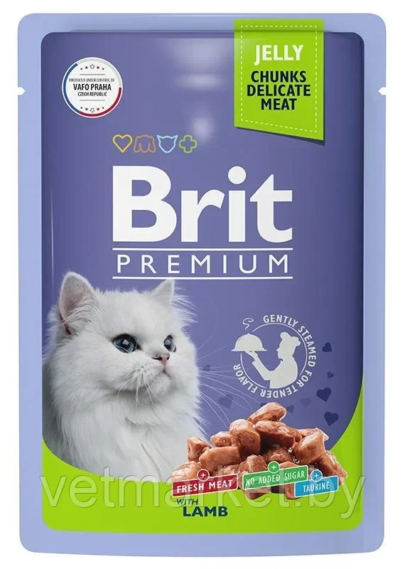 Brit Premium пауч для взрослых кошек, ягненок в желе, 85г - фото 1 - id-p179563818