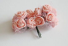 Розочки розовые из фоамирана с сеточкой , диаметр цветочка 2 см, 12 штук в наборе