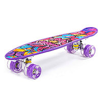 Доска роликовая (скейтборд) 56см, с наклейкой и фиолетовыми колесами, фиолетовый (Беларусь)