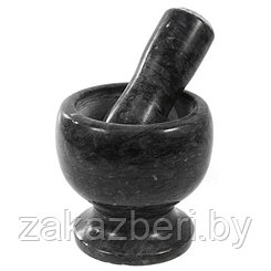 Ступка 200мл натуральный камень д10см h10,5см, с пестиком 4х13см "Черный мрамор" (Китай)