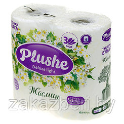 Туалетная бумага 3-х слойная "Plushe Delux Light Жасмин" 15м, 4 рулона, ароматизированная, бело-желтое