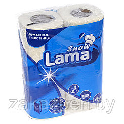 Полотенца для рук бумажные 2-х слойное "Snow Lama" 2 рулона по 12м, 50 листов, лист 24х22см, 100% целлюлоза,