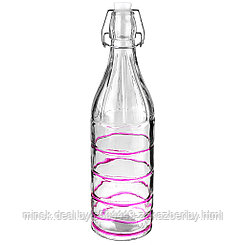 Бутылка стеклянная бугельная крышка "Клин цвет" 1л h31см, д/горла 2см, форма круглая, цвета микс (д/основания
