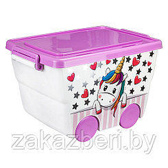 Контейнер-ящик детский для хранения игрушек пластмассовый "Деко" 23л, 46х29х33см, на колесах, единорог