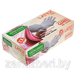 Перчатки латексные, нестерильные, опудренные, размер M, 50 пар/100 штук, цвет белый, в цветной коробке (Китай)