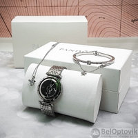 Комплект Pandora (Часы, кулон, браслет) Серебро с черным циферблатом