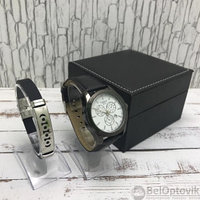 Подарочный набор 2 в 1 мужские кварцевые часы и браслет Модель 14
