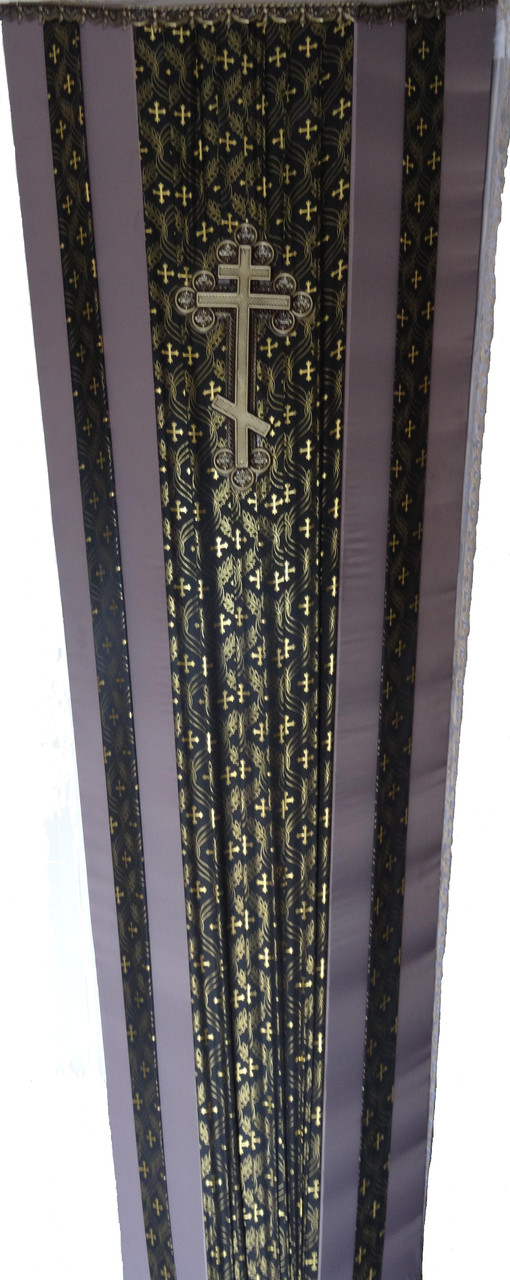 Гроб комбинированный М3 модополам+ атлас с золотыми крестами