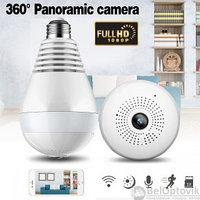 Панорамная WI FI камера в виде лампочки 360 (датчик движения, режим день/ночь, микрофон, динамик, 1080Р,