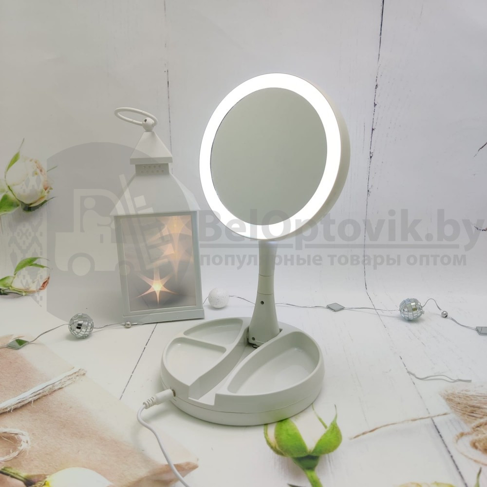 Уценка Зеркало двухстороннее со светодиодами My FoldAway Mirror White, увеличение зеркал: 1х1 и 10х1 - фото 2 - id-p179630183