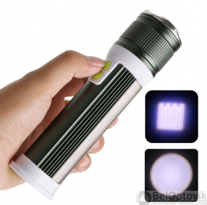 Ручной аккумуляторный фонарь Rotating Zoom Flashlight 129 LED боковая световая СОВ панель  функционал Power