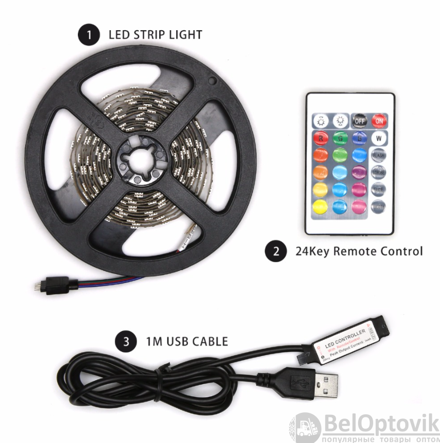 Комплект светодиодной подсветки для домашнего кинотеатра TV LED STRIP 16 colors (3 метра,20 режимов подсветки, - фото 5 - id-p179623205