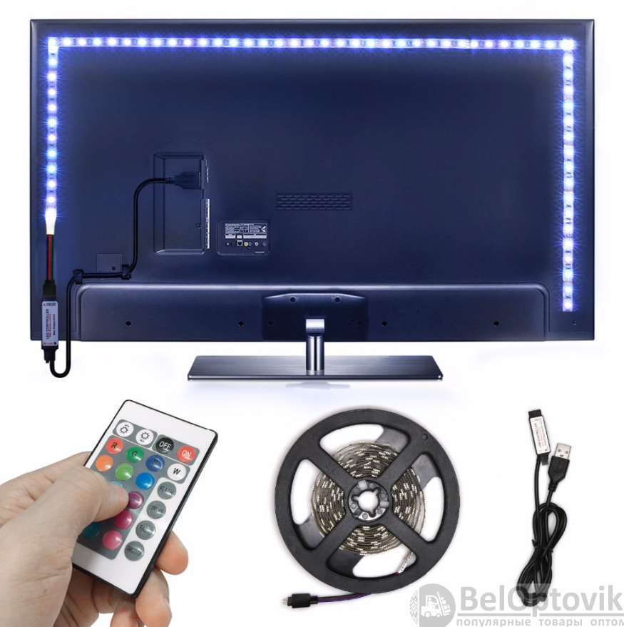 Комплект светодиодной подсветки для домашнего кинотеатра TV LED STRIP 16 colors (3 метра,20 режимов подсветки, - фото 6 - id-p179623205