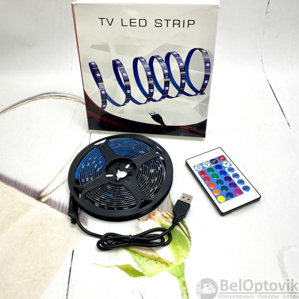 Комплект светодиодной подсветки для домашнего кинотеатра TV LED STRIP 16 colors (3 метра,20 режимов подсветки, - фото 9 - id-p179623205