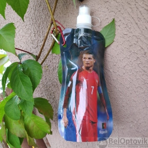 Бутылочка (бутылка - пауч) для воды  мягкая складная с карабином PORTUGAL Ronaldo с защитой от проливания, 480, фото 1