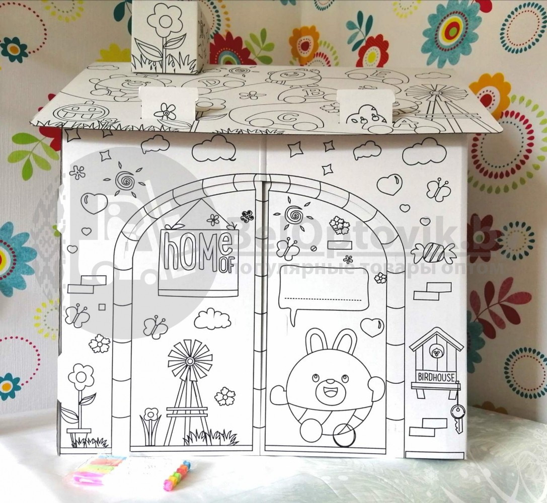 Детский Кукольный домик Раскраска DIY Doodle House 60х53х43 см (Сборка без клея) - фото 4 - id-p179626339