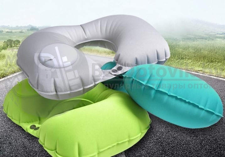 Надувная подушка в путешествия для шеи со встроенной помпой для надувания Travel Neck Pilows Inflatable - фото 7 - id-p179629379