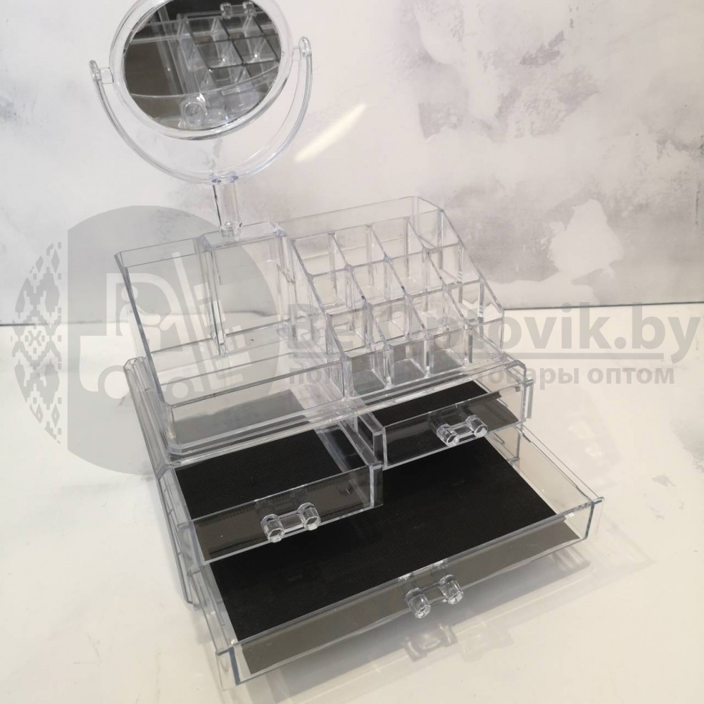 Акриловый Органайзер 4 полки для Косметики с Зеркалом Acrylic Cosmetic Organizer NEW - фото 2 - id-p179629426