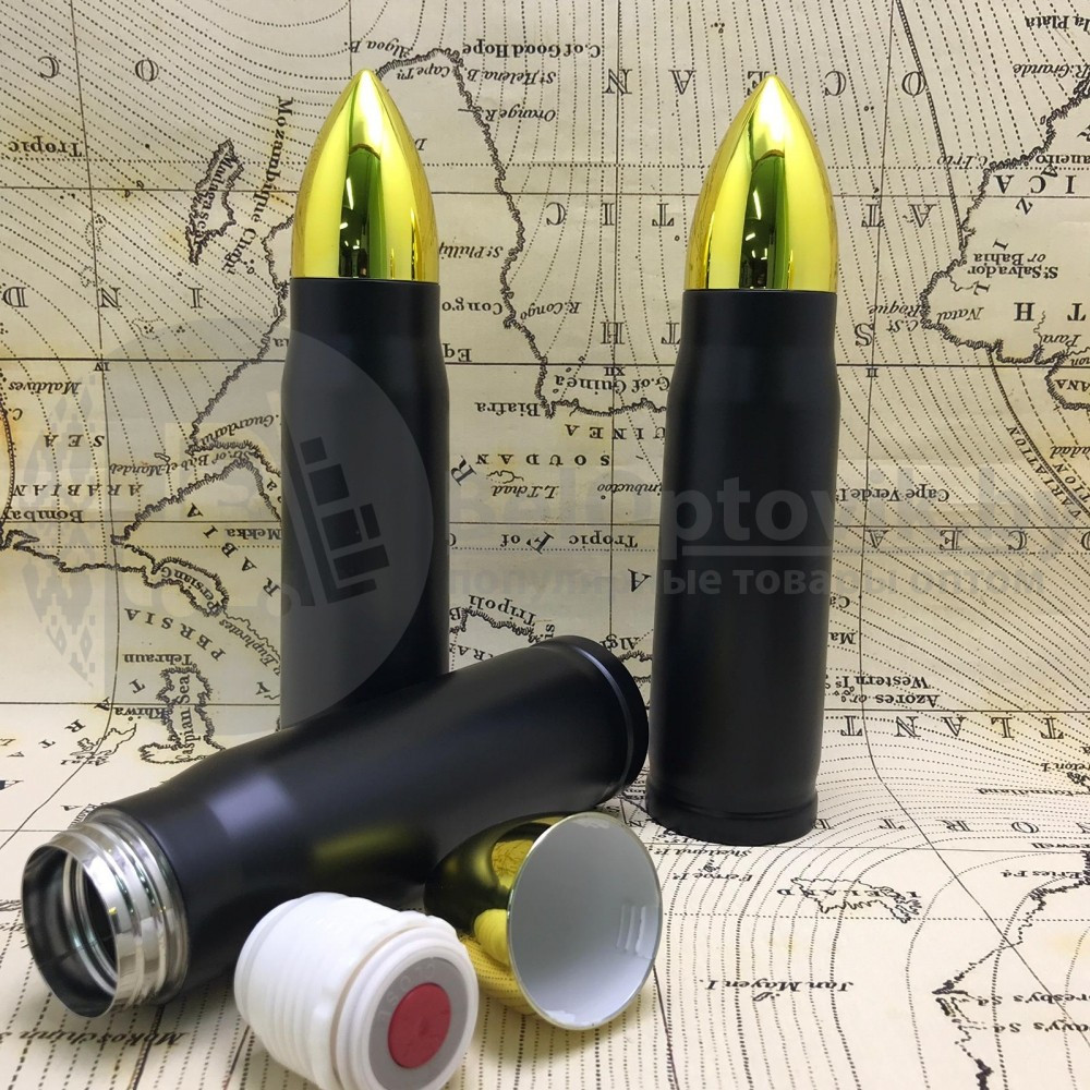Термос в форме пули No Name Bullet Vacuum Flask, 500 мл Бронзовый корпус - фото 9 - id-p179629487
