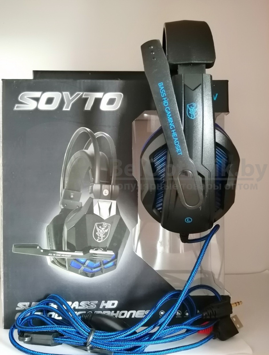 Игровые проводные наушники SOYTO SY850MV с микрофоном Чёрные с Синим - фото 4 - id-p179628451
