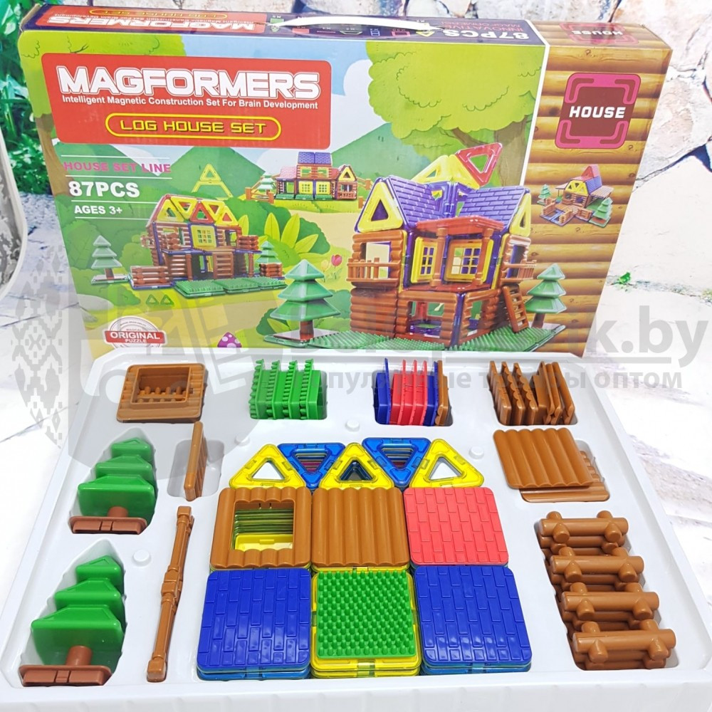 Магнитный конструктор Magformers Log House Set Бревенчатый дом, 87 деталей - фото 4 - id-p179628470
