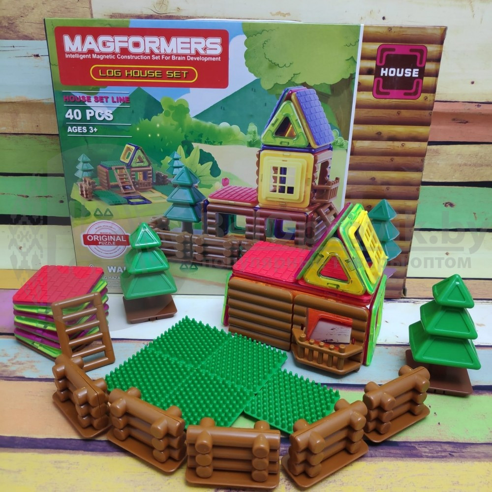 Магнитный конструктор Magformers Log House Set Бревенчатый дом, 40 деталей - фото 2 - id-p179628472